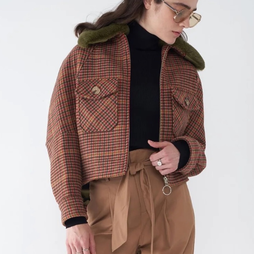 SOSKEN JADEN - HOUNDSTOOTH BOMBER JACKET